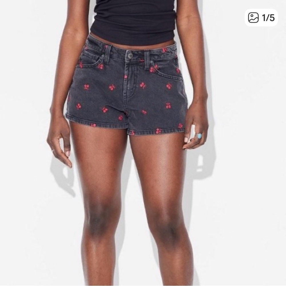 Wild Fable Cherry Bow Black Wash Shorts